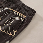 Buddha Stones Cotton White Crane Gold Wave Pattern Men's Tapered Pants With Pockets