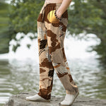 Buddha Stones Cotton White Crane Chasing The Sun Pattern Men's Tapered Pants With Pockets