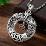 Buddha Stones Copper Dragon Fu Character Peace Buckle Wealth Relief Carving Vintage Necklace