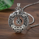Buddha Stones Copper Dragon Fu Character Peace Buckle Wealth Relief Carving Vintage Necklace