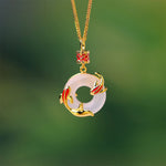 Buddha Stones White Chalcedony Koi Fish Success Peace Buckle Round Necklace