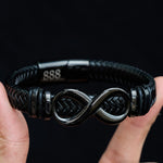 Buddha Stones Infinity Design 444 Angel Number 888 Angel Number Titanium Steel Leather Strengthen Bracelet