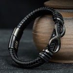 Buddha Stones Infinity Design 444 Angel Number 888 Angel Number Titanium Steel Leather Strengthen Bracelet