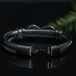 Buddha Stones Infinity Design 444 Angel Number 888 Angel Number Titanium Steel Leather Strengthen Bracelet