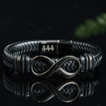 Buddha Stones Infinity Design 444 Angel Number 888 Angel Number Titanium Steel Leather Strengthen Bracelet