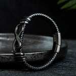 Buddha Stones Infinity Design 444 Angel Number 888 Angel Number Titanium Steel Leather Strengthen Bracelet