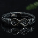 Buddha Stones Infinity Design 444 Angel Number 888 Angel Number Titanium Steel Leather Strengthen Bracelet