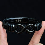 Buddha Stones Infinity Design 444 Angel Number 888 Angel Number Titanium Steel Leather Strengthen Bracelet