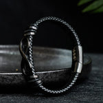 Buddha Stones Infinity Design 444 Angel Number 888 Angel Number Titanium Steel Leather Strengthen Bracelet