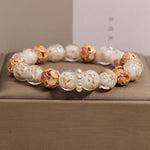 Buddha Stones Liuli Glass Bead Gold Leaf Cloisonné Purity New Chinese Round Bracelet
