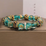 Buddha Stones Liuli Glass Bead Gold Leaf Cloisonné Purity New Chinese Round Bracelet