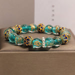 Buddha Stones Liuli Glass Bead Gold Leaf Cloisonné Purity New Chinese Round Bracelet