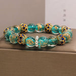 Buddha Stones Liuli Glass Bead Gold Leaf Cloisonné Purity New Chinese Round Bracelet