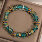 Buddha Stones Liuli Glass Bead Gold Leaf Cloisonné Purity New Chinese Round Bracelet