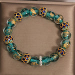 Buddha Stones Liuli Glass Bead Gold Leaf Cloisonné Purity New Chinese Round Bracelet