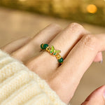 Buddha Stones Natural Green Agate Bead Copper Butterfly Renewal Ring