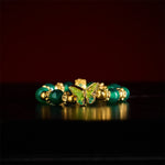 Buddha Stones Natural Green Agate Bead Copper Butterfly Renewal Ring
