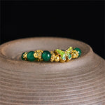 Buddha Stones Natural Green Agate Bead Copper Butterfly Renewal Ring