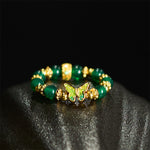 Buddha Stones Natural Green Agate Bead Copper Butterfly Renewal Ring
