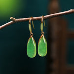 FREE Today: Prosperity and Luck Jade Teardrop Vintage Gold Tone Earrings