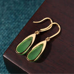 FREE Today: Prosperity and Luck Jade Teardrop Vintage Gold Tone Earrings