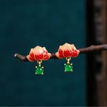 Buddha Stones Jade Lotus Enamel Gold Dangle New Beginnings Earrings
