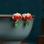 Buddha Stones Jade Lotus Enamel Gold Dangle New Beginnings Earrings