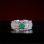 Buddha Stones Chalcedony Flower Green Zircon Positive Ring