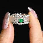 Buddha Stones Chalcedony Flower Green Zircon Positive Ring