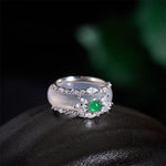 Buddha Stones Chalcedony Flower Green Zircon Positive Ring