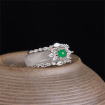 Buddha Stones Chalcedony Flower Green Zircon Positive Ring