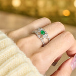 Buddha Stones Chalcedony Flower Green Zircon Positive Ring