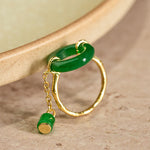 Buddha Stones Green Chalcedony Peace Buckle Pattern Strength Ring