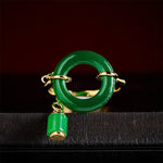 Buddha Stones Green Chalcedony Peace Buckle Pattern Strength Ring