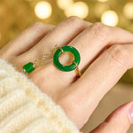 Buddha Stones Green Chalcedony Peace Buckle Pattern Strength Ring