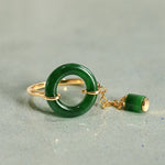 Buddha Stones Green Chalcedony Peace Buckle Pattern Strength Ring