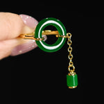 Buddha Stones Green Chalcedony Peace Buckle Pattern Strength Ring