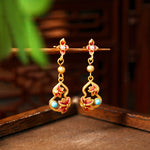 Buddha Stones Turquoise Cloisonné Lotus Gourd Accent Enlightenment Drop Earrings