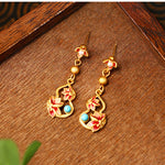 Buddha Stones Turquoise Cloisonné Lotus Gourd Accent Enlightenment Drop Earrings