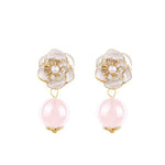 Buddha Stones Rose Quartz Camellia Loving Energy Drop Earrings