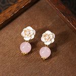 Buddha Stones Rose Quartz Camellia Loving Energy Drop Earrings