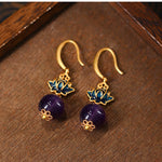 Buddha Stones Amethyst Lotus Enlightenment Drop Earrings