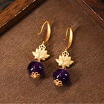 Buddha Stones Amethyst Lotus Enlightenment Drop Earrings