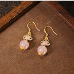 Buddha Stones Citrine Lotus Enlightenment Enamel Drop Earrings