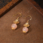 Buddha Stones Citrine Lotus Enlightenment Enamel Drop Earrings
