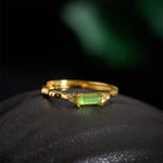 Buddha Stones Natural Green Agate Square Bamboo Copper Adjustable Ring