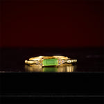 Buddha Stones Natural Green Agate Square Bamboo Copper Adjustable Ring