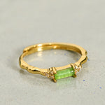 Buddha Stones Natural Green Agate Square Bamboo Copper Adjustable Ring