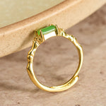 Buddha Stones Natural Green Agate Square Bamboo Copper Adjustable Ring