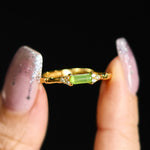 Buddha Stones Natural Green Agate Square Bamboo Copper Adjustable Ring